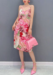 Fashion Pink Ruffled Print Patchwork Dress Sets 2 Pieces Summer