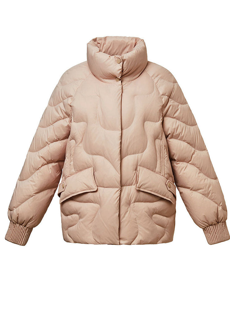 Fashion Pink Stand Collar Zippered Lazy Duck Down Down Coats Winter