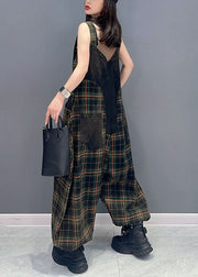 Fashion Plaid Pockets Patchwork Cotton Jumpsuits Summer