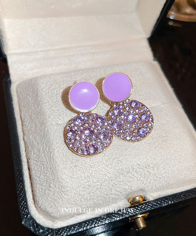 Fashion Purple Sterling Silver Alloy Zircon Circular Drop Earrings