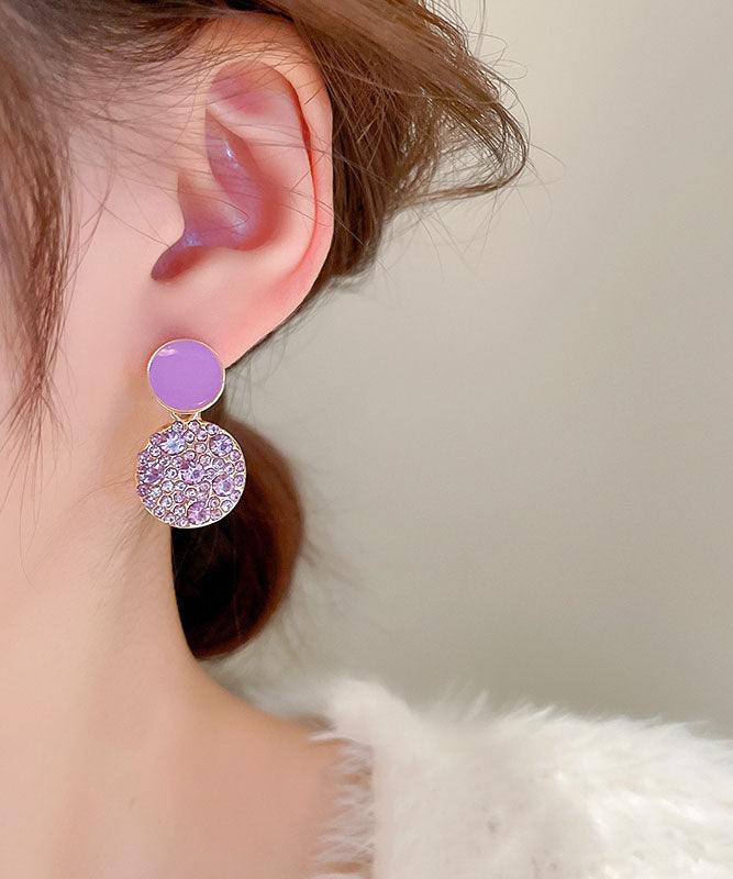 Fashion Purple Sterling Silver Alloy Zircon Circular Drop Earrings