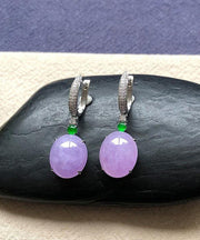 Fashion Purple Sterling Silver Inlaid Zircon Jade Drop Earrings