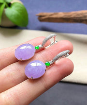 Fashion Purple Sterling Silver Inlaid Zircon Jade Drop Earrings