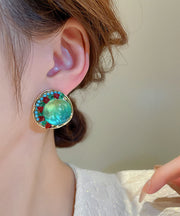 Fashion Rainbow Alloy Zircon Coloured Glaze Round Stud Earrings