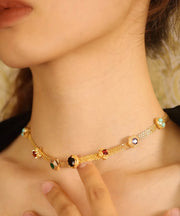 Fashion Rainbow Alloy Zircon Turquoise Gem Stone Princess Necklace