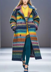 Fashion Rainbow Oversized Double Breast Woolen Coats Fall