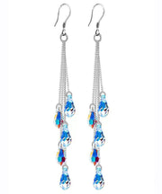 Fashion Rainbow Sterling Silver Crystal Tassel Drop Earrings