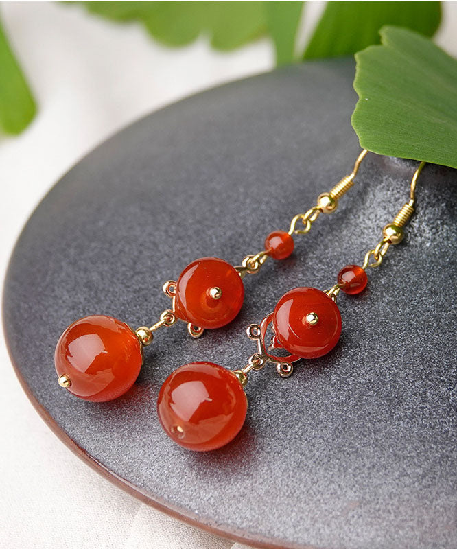 Fashion Red Agate 14K Gold Wedding Drop Earrings