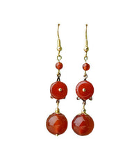 Fashion Red Agate 14K Gold Wedding Drop Earrings