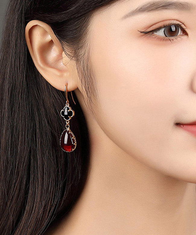 Fashion Red Coloured Glaze Clover Drip Drop Earrings