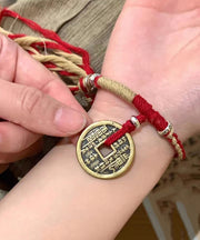 Fashion Red Hand Knitting Copper Cash Chain Bracelet