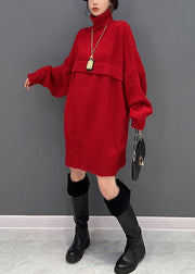 Fashion Red Hign Neck Oversized Thick Knit Sweaters Winter