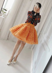 Fashion Red Layered Ruffled Patchwork Tulle Skirts Summer