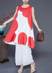 Fashion Red O-Neck Print Satin A Line Dress Summer