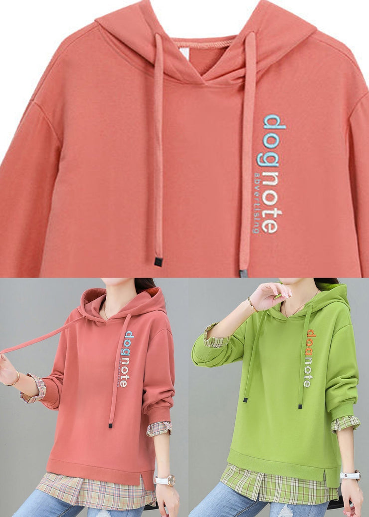 Fashion Red Patchwork Fake Two Pieces Hooded Cotton Sweatshirt Long Sleeve