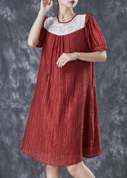 Fashion Red Patchwork Wrinkled Silk Dresses Summer