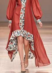 Fashion Red Print Asymmetrical Long Dresses Fall