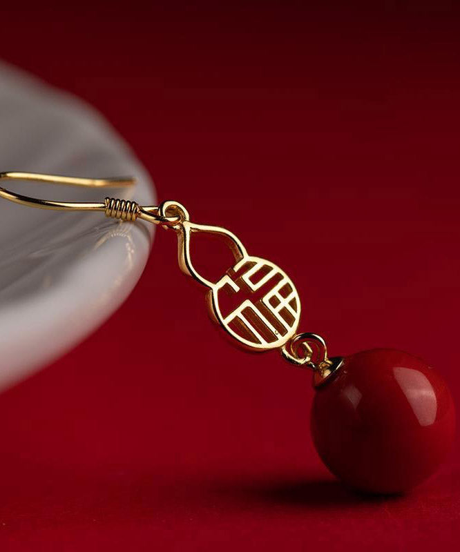 Fashion Red Sterling Silver Agate Gourd Drop Earrings