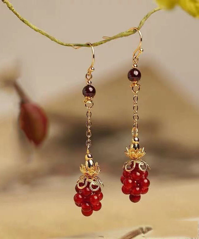 Fashion Red Sterling Silver Overgild Agate Garnet Drop Earrings