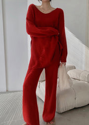 Fashion Red Sweaters And Pants Knit 2 Piece Outfit Fall