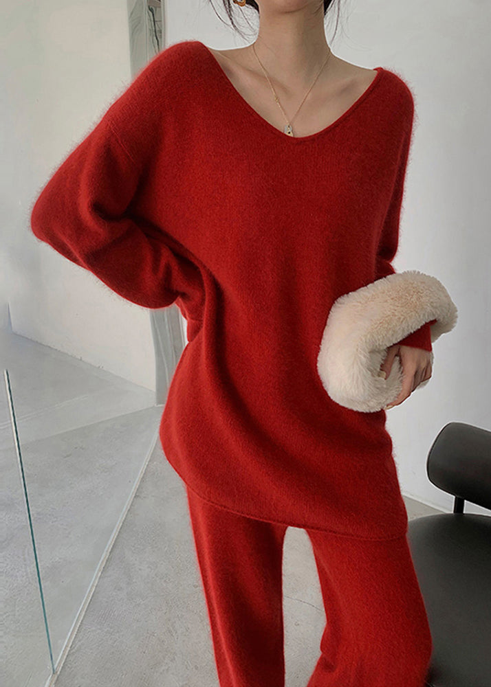 Fashion Red Sweaters And Pants Knit 2 Piece Outfit Fall