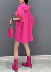 Fashion Rose Hooded Tulle Ruffled Patchwork Cotton Mini Dresses Summer