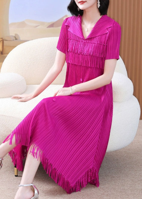 Fashion Rose Peter Pan Collar Wrinkled Tulle Maxi Shirts Dress Summer