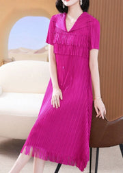 Fashion Rose Peter Pan Collar Wrinkled Tulle Maxi Shirts Dress Summer