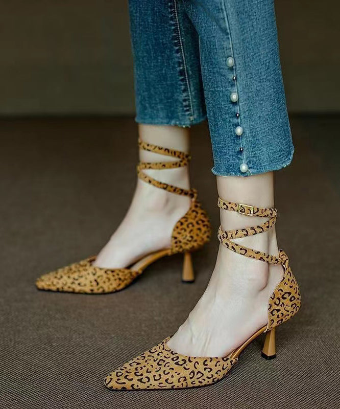 Fashion Sexy Leopard Lace Up High Heel Suede Sandals