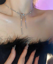 Fashion Silk Sterling Silver Zircon Bow Princess Necklace