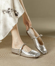 Fashion Silver Splicing Buckle Strap Sequins Slide Sandals