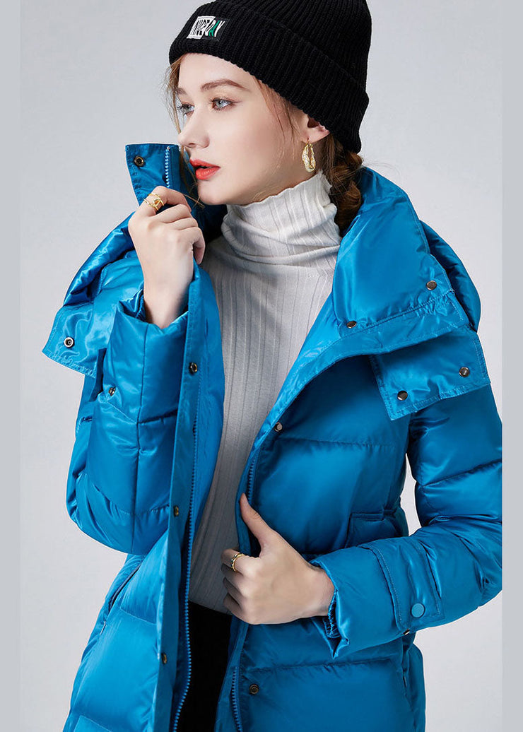 Fashion Sky Blue Hooded Sashes Lengthen Duck Down Down Coat Winter