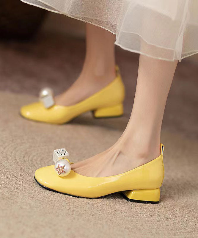 Fashion Splicing Chunky Penny Loafers Yellow Faux Leather