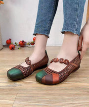 Fashion Splicing Flat Shoes Brown Hollow Out Cowhide Leather