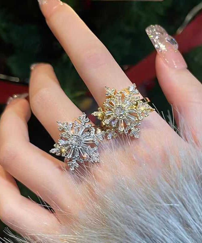 Fashion Stainless Steel Zircon Snowflake Two Piece Set Rings