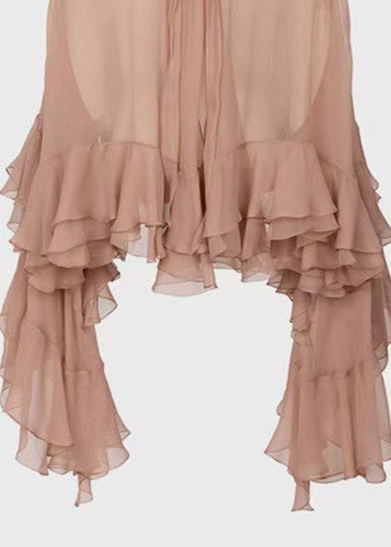 Fashion Stand Collar Ruffled Patchwork Chiffon Shirt Long Sleeve