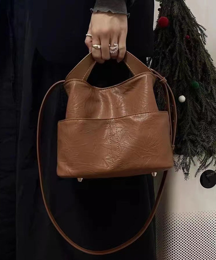 Fashion Versatile Brown Faux Leather Tote Handbag