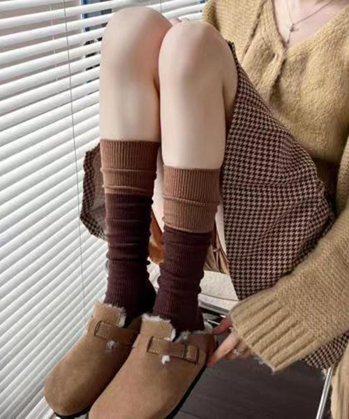 Fashion Versatile Camel Patchwork Mid Calf Socks