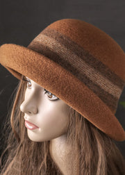 Fashion Versatile Caramel Striped Woolen Bucket Hat