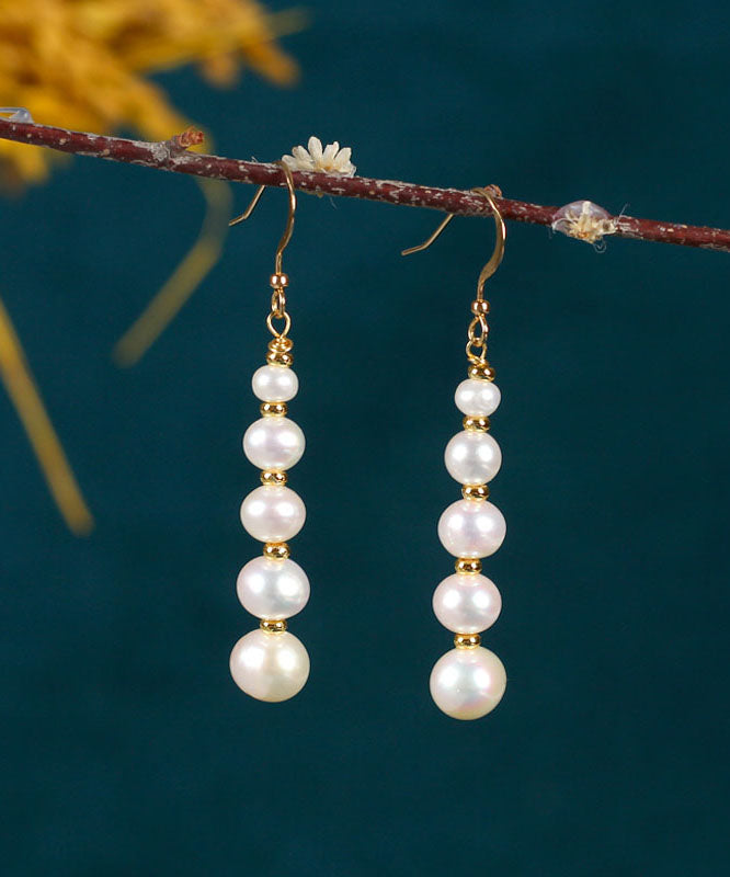 Fashion White 14K Gold Pearl Mother Shellfish Drop Earrings