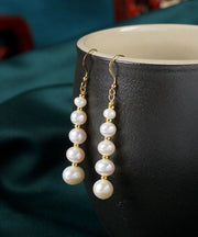 Fashion White 14K Gold Pearl Mother Shellfish Drop Earrings