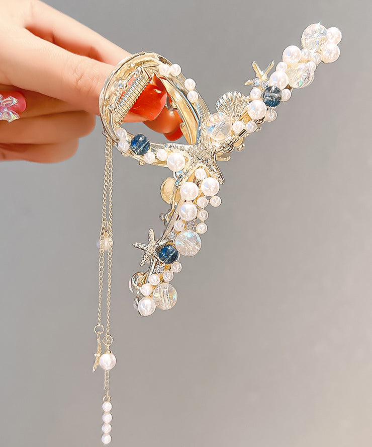 Fashion White Alloy Pearl Tassel Hairpin