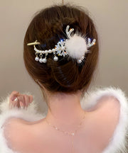 Fashion White Alloy Pearl Zircon Antler Snowflake Hairpin