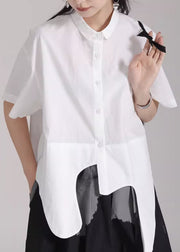 Fashion White Asymmetrical Patchwork Cotton Shirts Top Summer