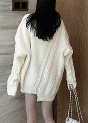 Fashion White Asymmetrical Patchwork Thick Cotton Knit Sweaters Spring