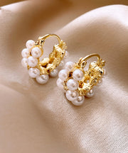 Fashion White Copper Alloy Pearl Hoop Earrings