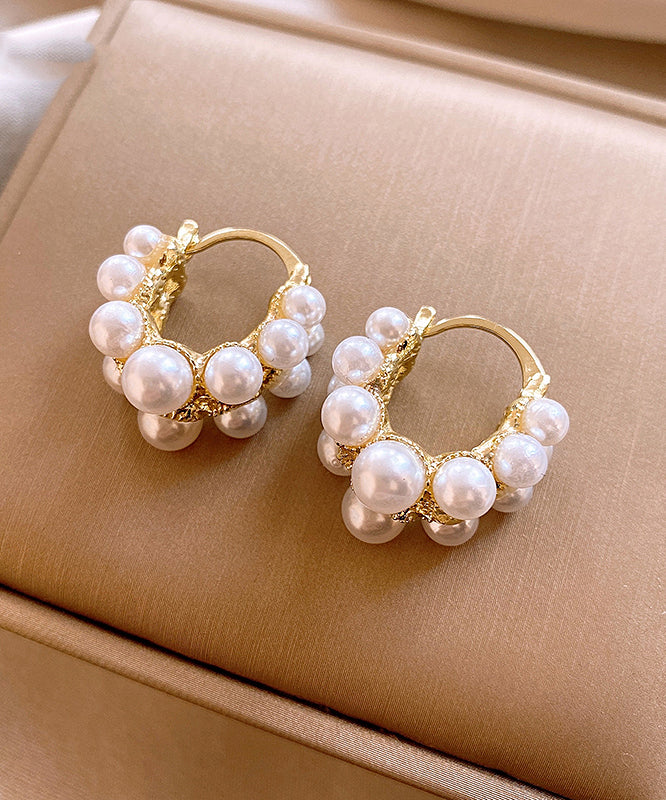 Fashion White Copper Alloy Pearl Hoop Earrings