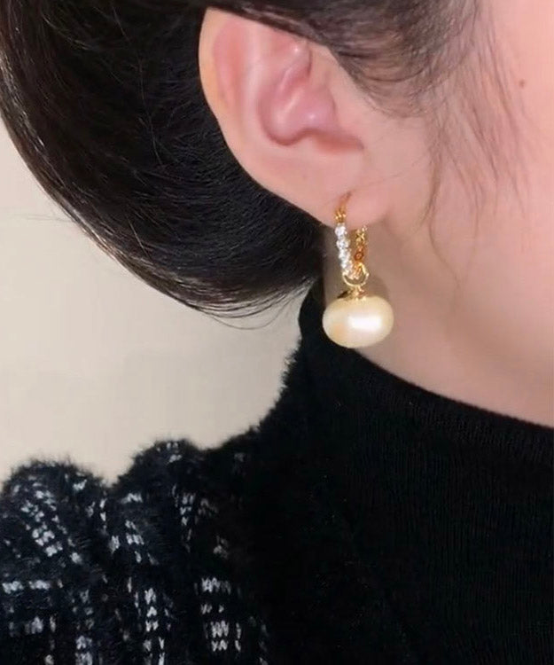 Fashion White Copper Overgild Pearl Hoop Earrings