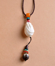 Fashion White Cotton 45% Linen 55% Beeswax Coloured Glaze Lotus Pendant Necklace