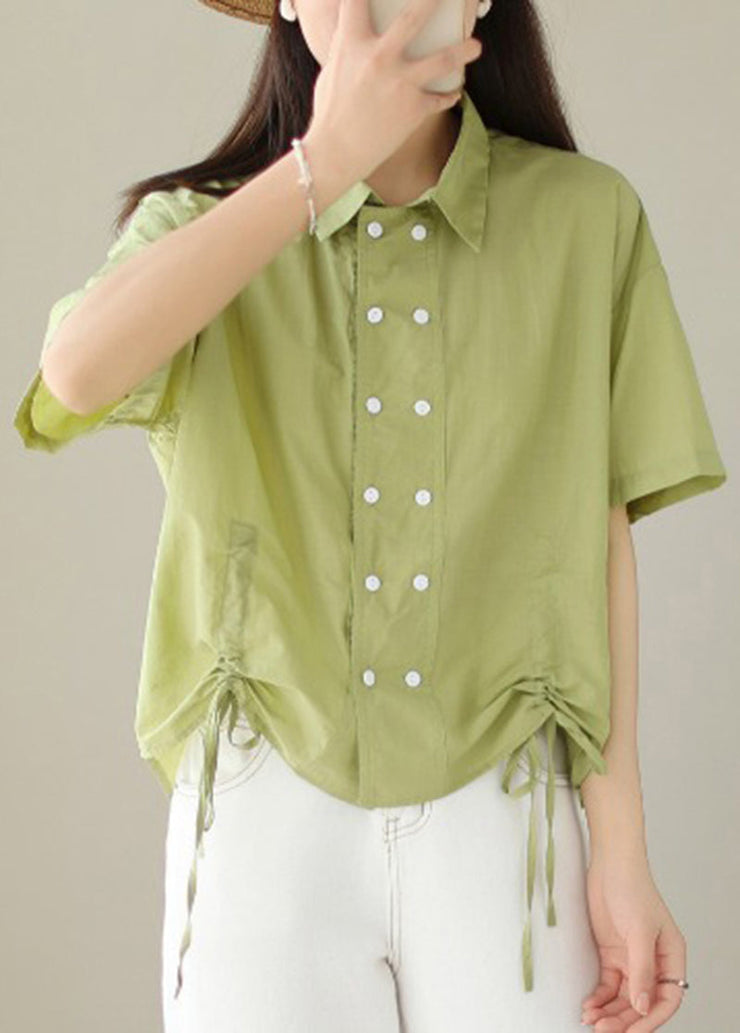 Fashion White Double Breast Drawstring Cotton Shirt Tops Summer